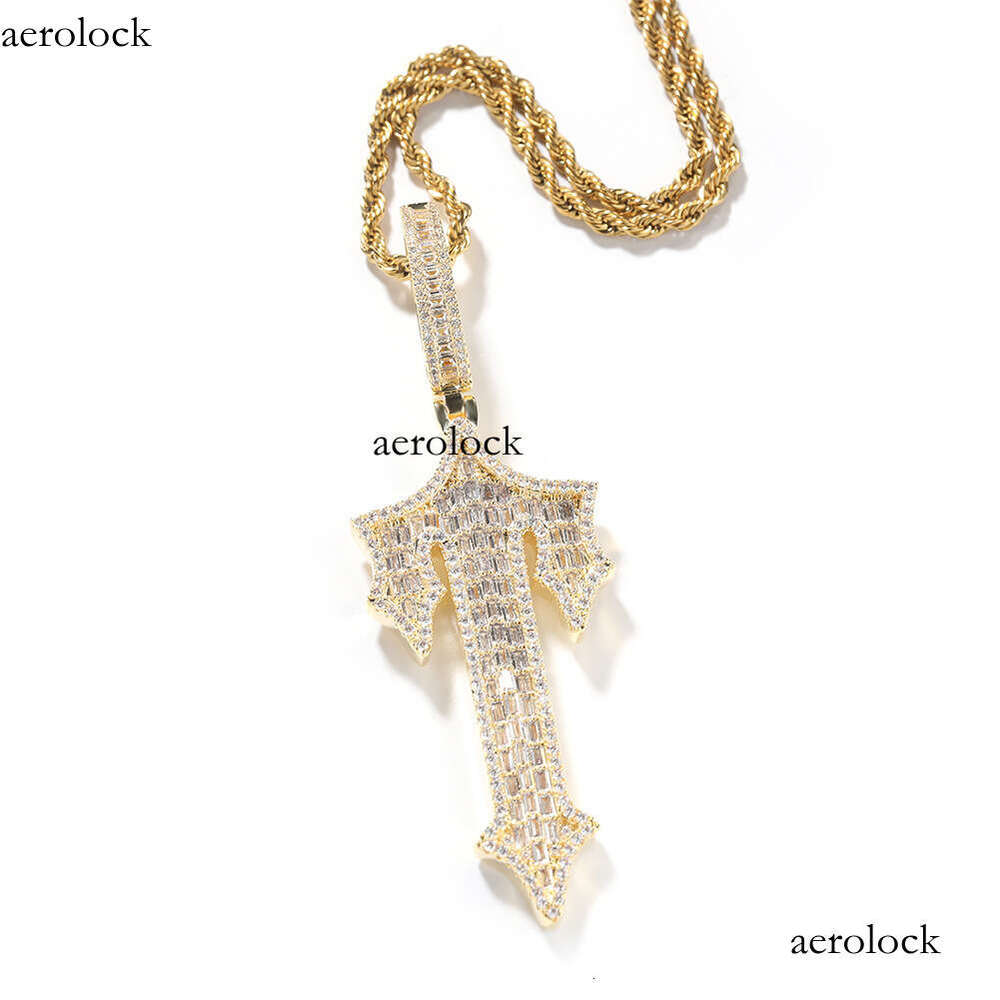 New Hip-Hop Style T Letter Pendant Gold-Plated Cubic Moissanite chain Fashionable Versatile Men's Necklace