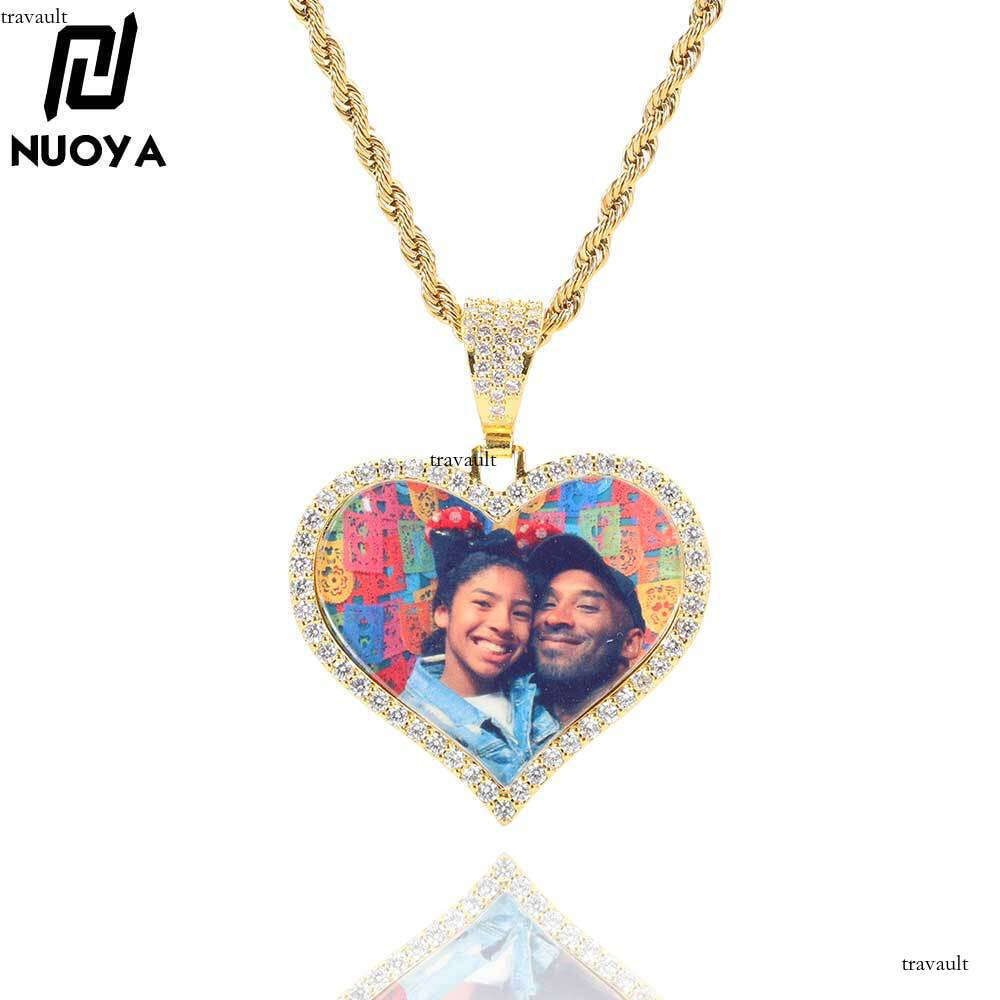 Couple Heart Pendant Micro Pave Moissanite chain Hip Hop Jewelry Heart-Shaped Photo Frame Necklace