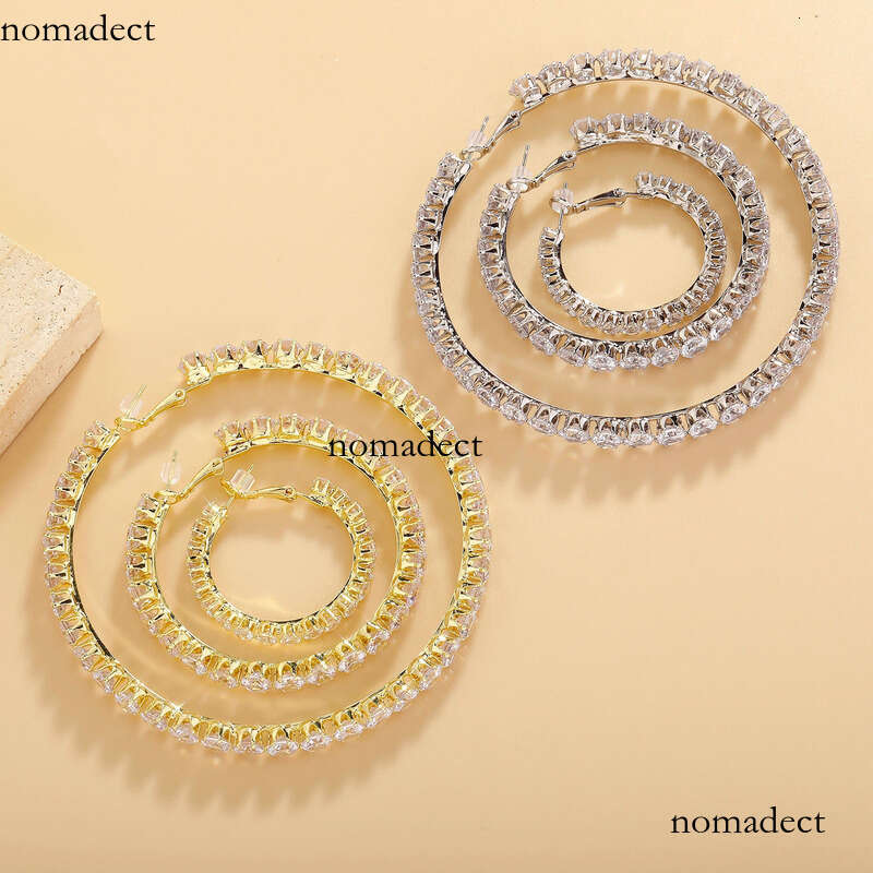 INS 3CM-10CM Single Row Zircon Simple Hoop Earrings Hip Hop Personality Ear Jewelry