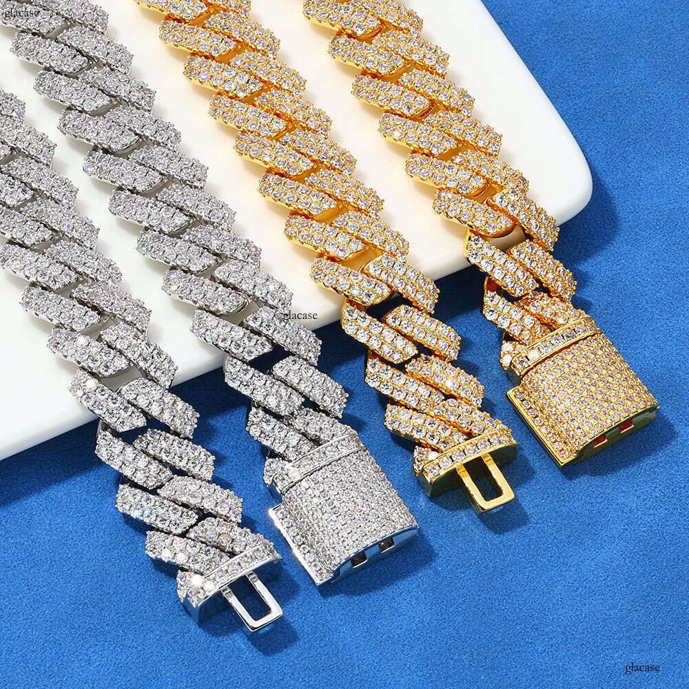 Hip Hop 14mm Micro Inlaid Moissanite Iced Out VVS Rhombus Cuban Chain Personality Men's Necklace