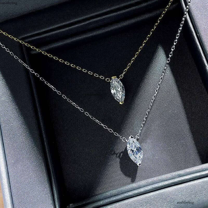 Choucong Brand New Solitaire Pendant Jewelry Sterling Sier Gold Marquise White 5A Cubic Zircon CZ Dia Gemstones Party Women Clavicle Necklace