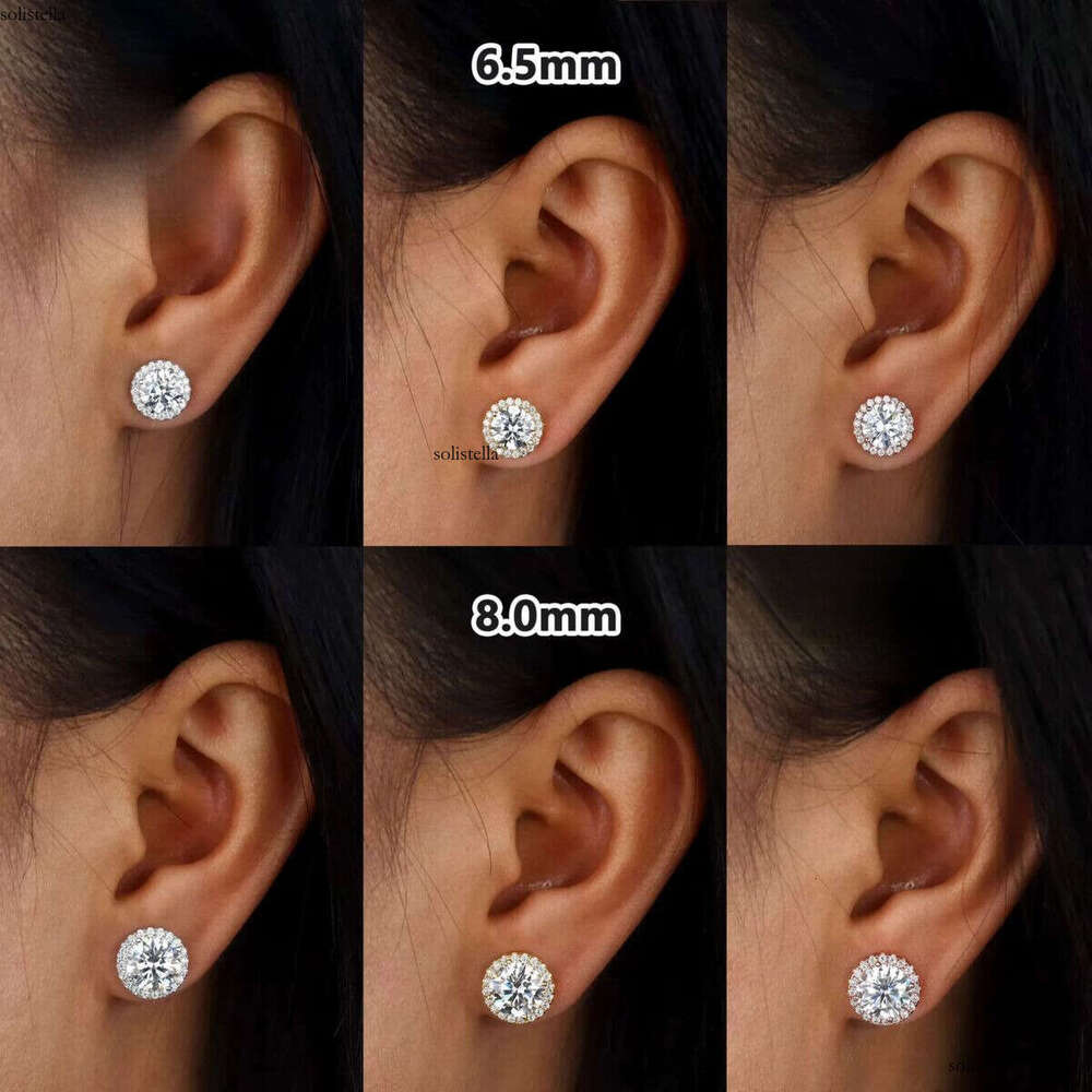 Wholesale Price Sier Moissanite Earrings for Women Brilliant D VVS with Dia Tester 6.5mm 8mm Halo Cut