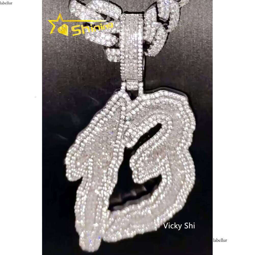 Extreme Flash Hip Hop Necklace Iced Out Number 13 Baguette Dia Moissanite Custom Sier Pendant