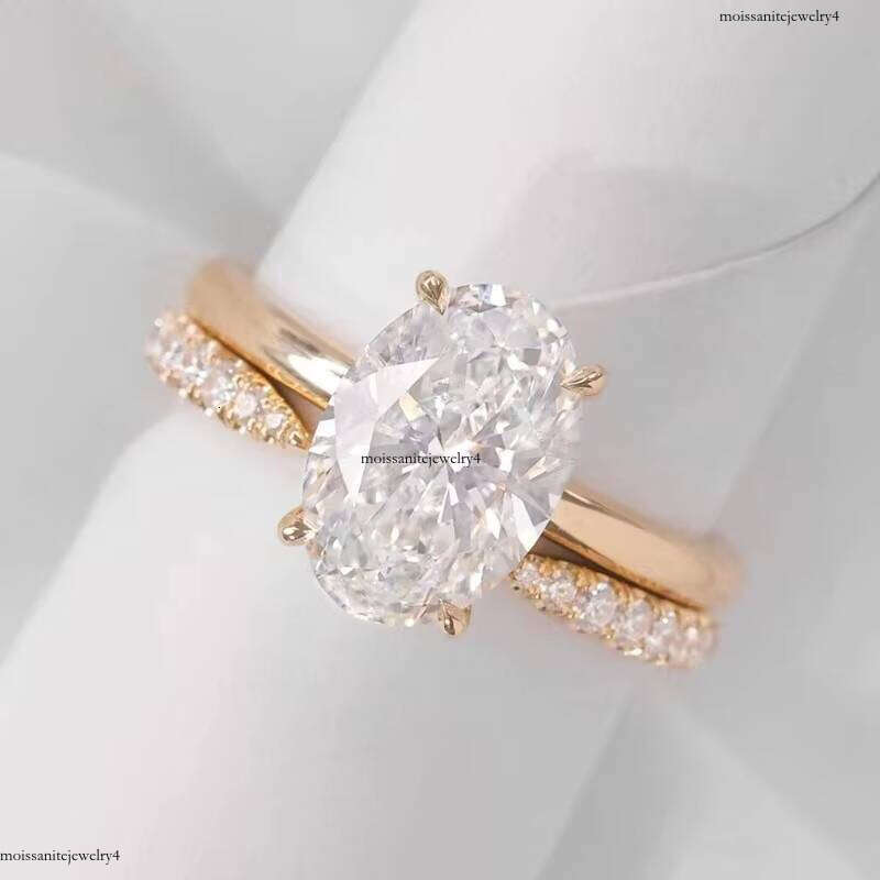 Fine Classic Style Gold 8X10mm 3CT Oval Cut VVS Moissanite Dia Ring for Wedding Jewelry
