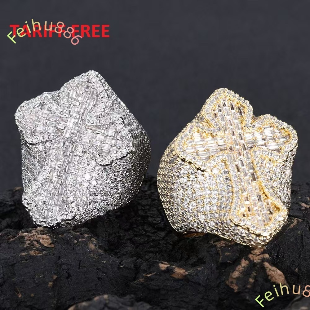 Hot Selling Hip Hop Style VVS Moissanite Ice Out Men Diamond Cross Rings 925 Silver Ring