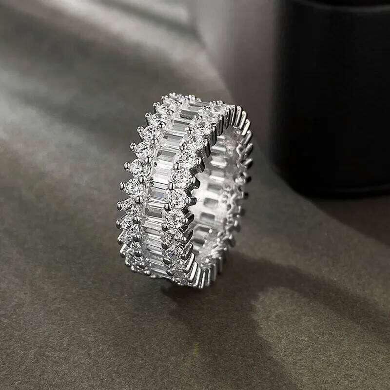 Eternity Lab Moissanite Dia Ring 100% Real Sterling Sier Party Wedding Band Rings for Women Men Engagement Jewelry