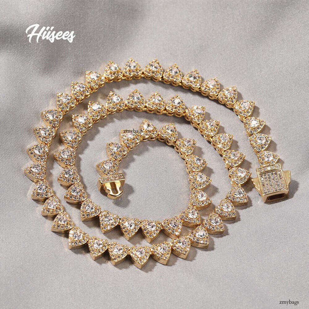 Hiisees New Personality Design Full Moissanite chain Double Layer Heart Necklace Spring Clasp Jewelry