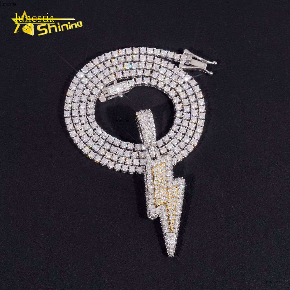 Custom Made Lighing Two Tone Hip Hop Iced Out Sier Dia Moissanite Pendant With Tennis Chain