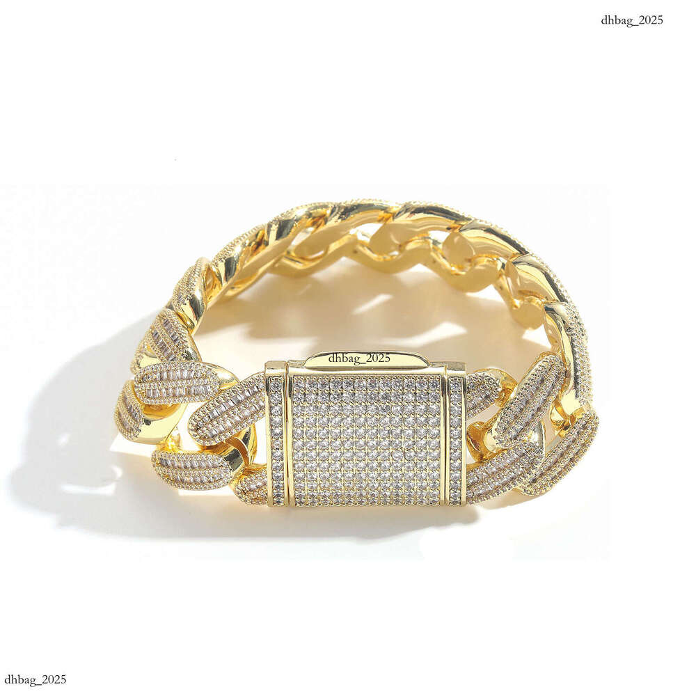 26mm Heavy Craft T Square Zircon Cuban Hip Hop Style Cool Collarbone Chain Men's Bracelet