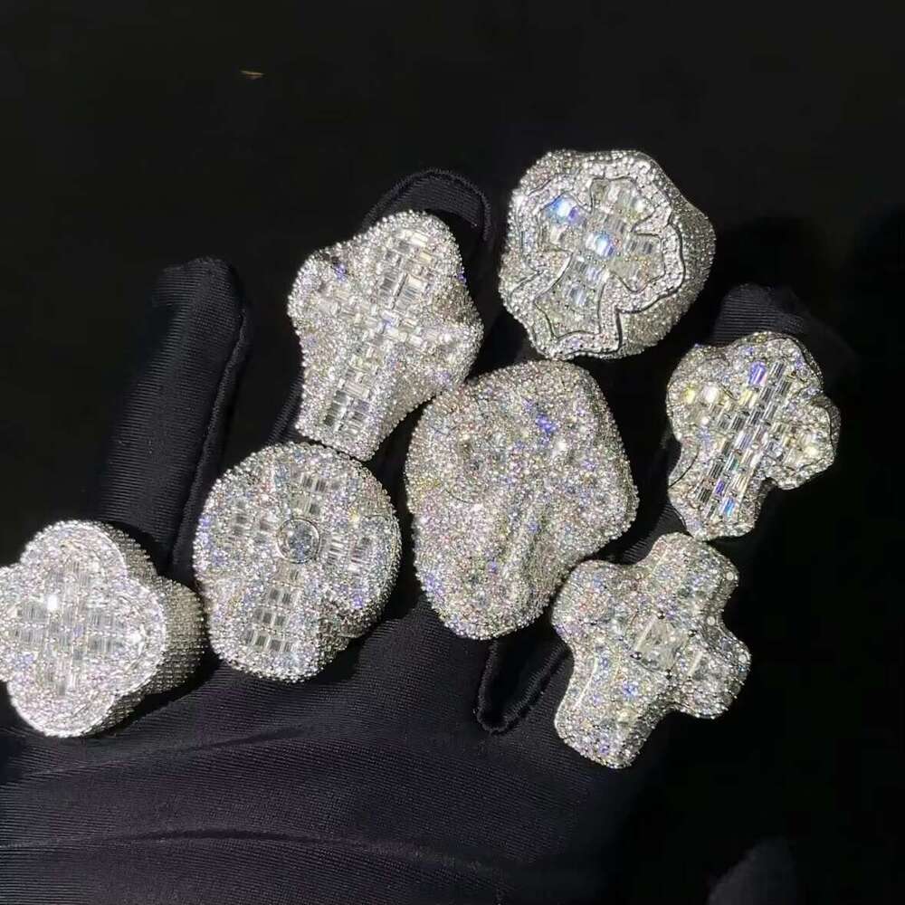 Pass 100% testStyle Hot Sale Vvs Men Dia Rings Sier Ice Out Cross Moissanite Hip Hop Ring Collection