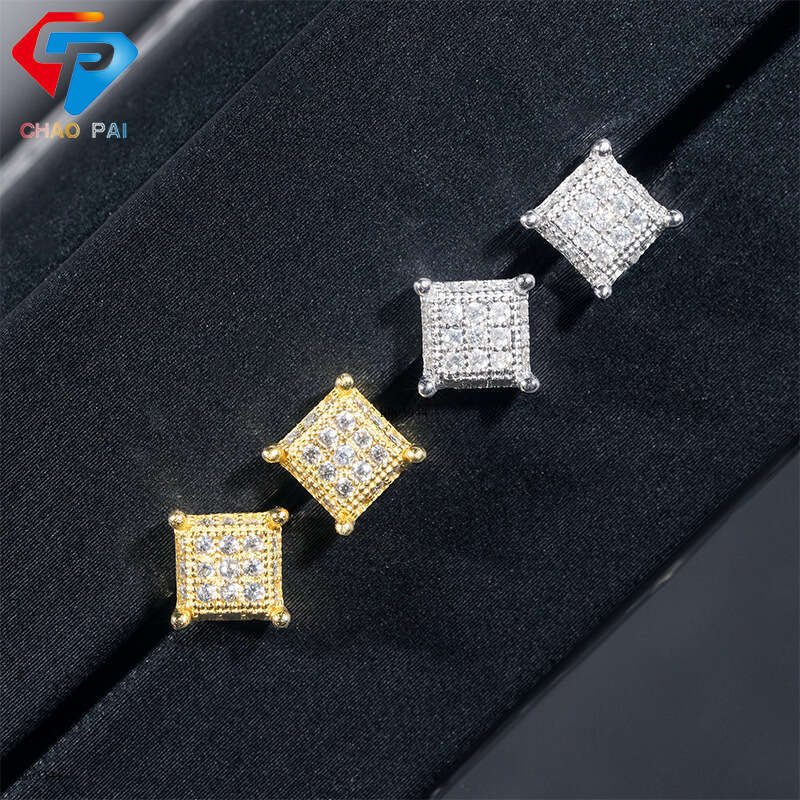 Hip-Hop Sier Moissanite Full Dia D Color VVSGRA Certificate Personality Trendy Earrings