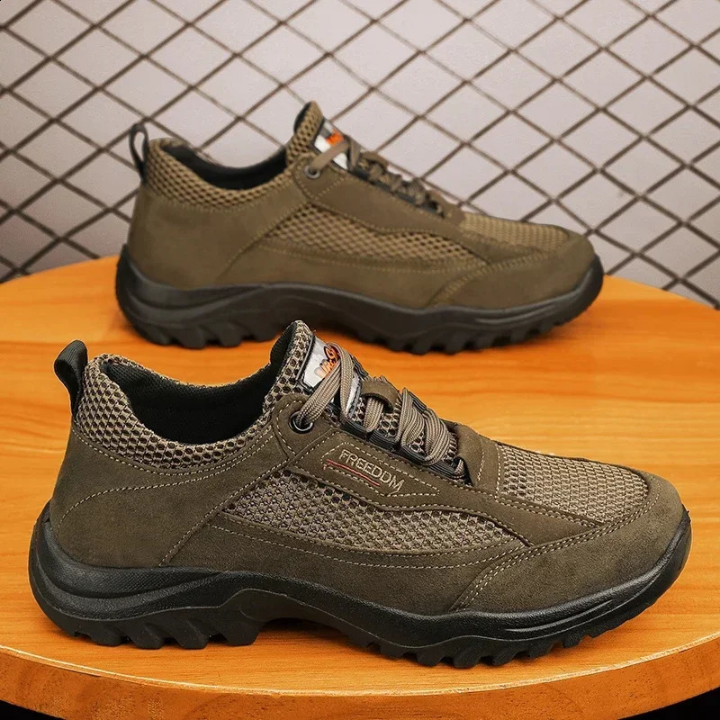 Men Hiking Shoes Summer Breathable Male Sneakers Anti-slip Breathable Walking Shoes Lace Up Soft Casual Lightweight Shoes 250805