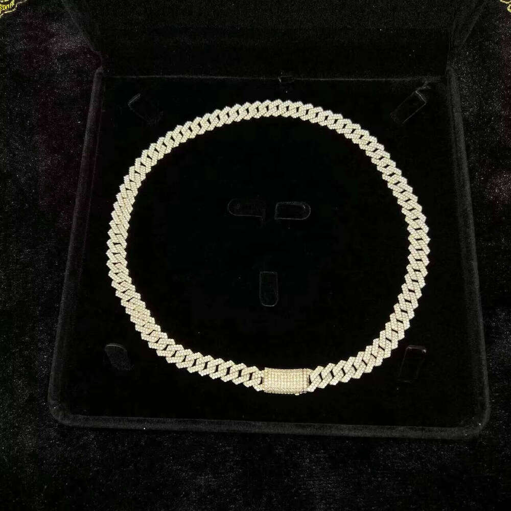 14MM Width Mens Sier Moissanite Dia Men Necklace Jewelry Hip Hop Iced Out Cuban Link Chain
