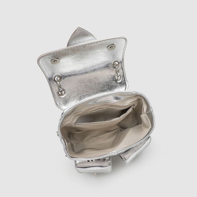 2025 Silver New Versatile Fashion School Bag Niche Chain Travel Backpack for Women ddmymoon ddmymoon