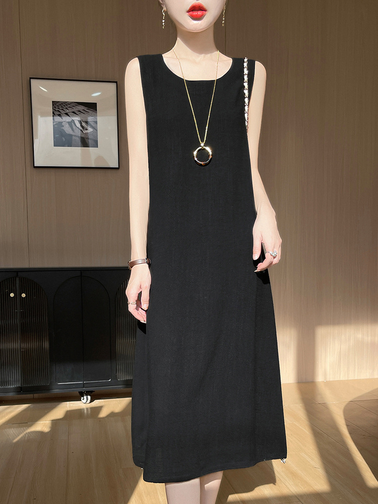 GG11125 Summer Plus Size Long Dress French Knitted Suspender Dress Women's Bottom Drape Sleeveless U-Neck Vest Dress