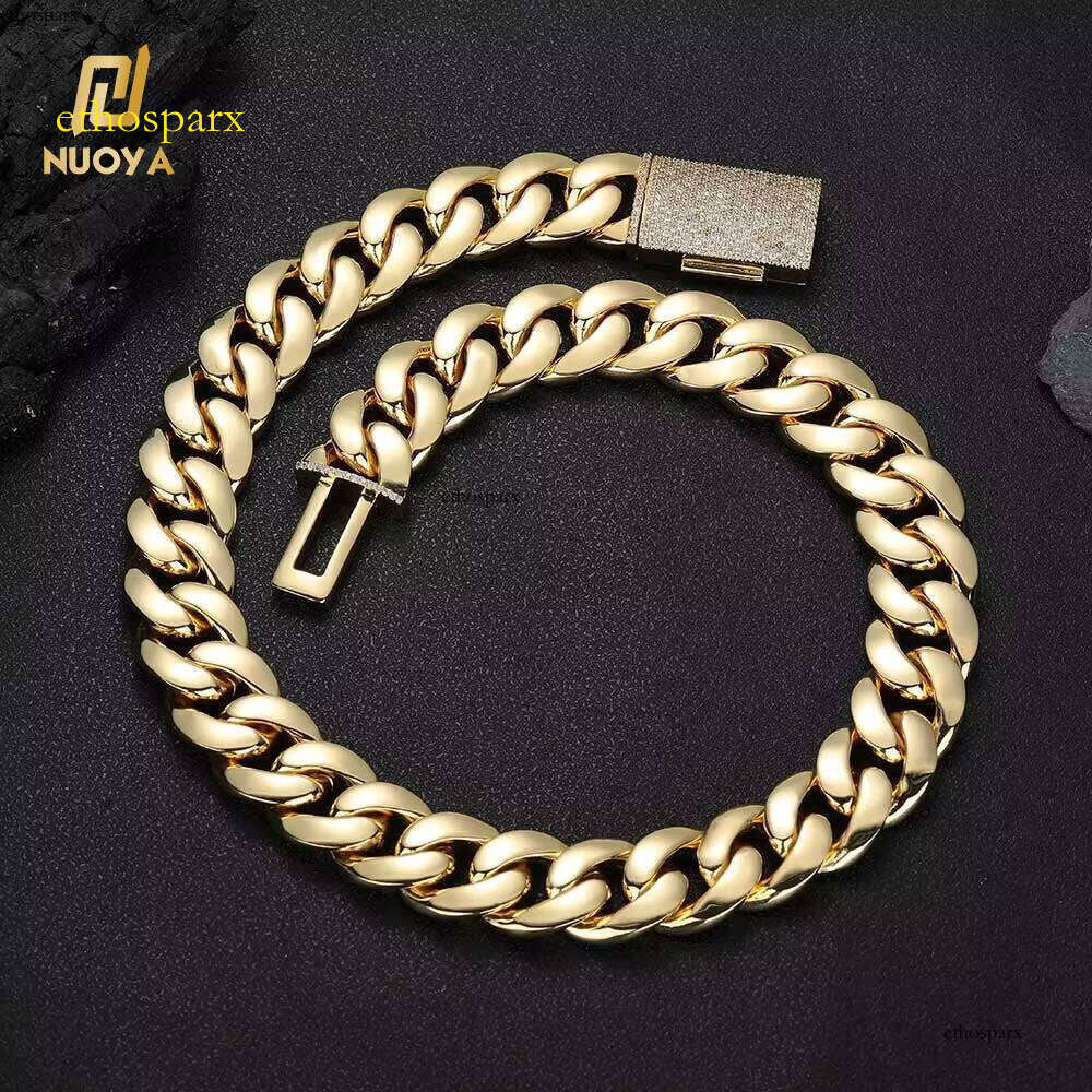 Unisex Hip Hop Jewelry Gold Plated Brass Link with Dia Clasp Heavy Miami Cuban Chain Necklace for Gifts