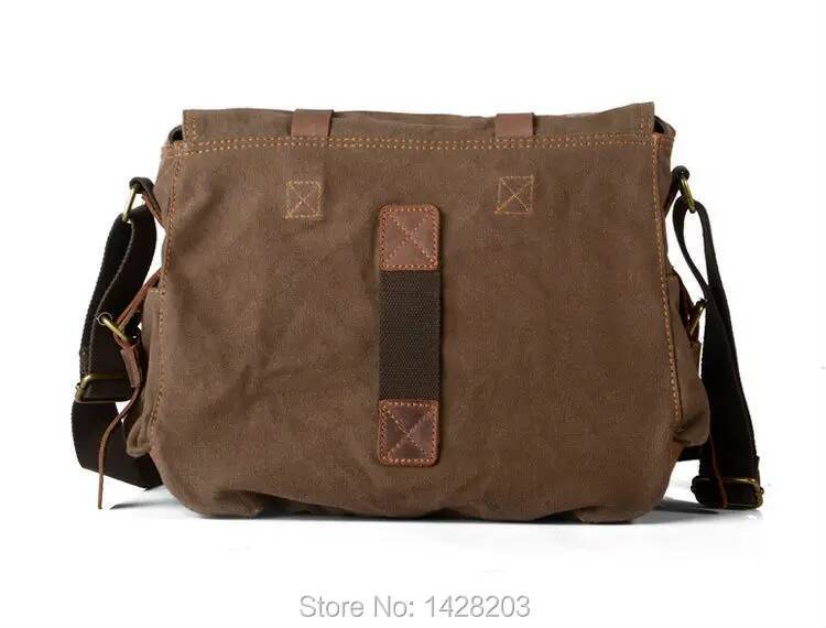 Retro Vintage Cotton + Real Leather Men's Messenger Shoulder Military Canvas Crossbody Male Casual Sling Bag