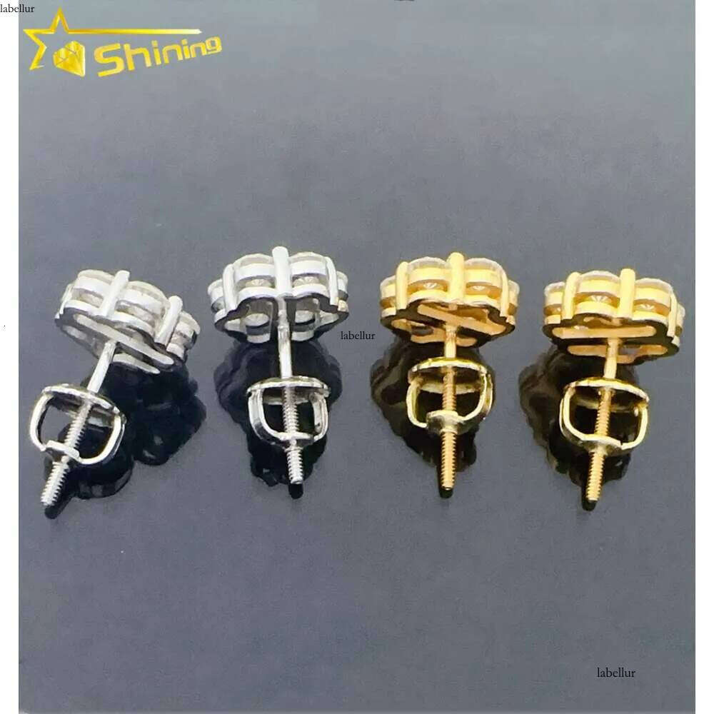 Iced out cluster lab dia screw back sier flower vvs moissanite stud earrings for men women 8mm 9mm15mm Golden and glittering, free delivery