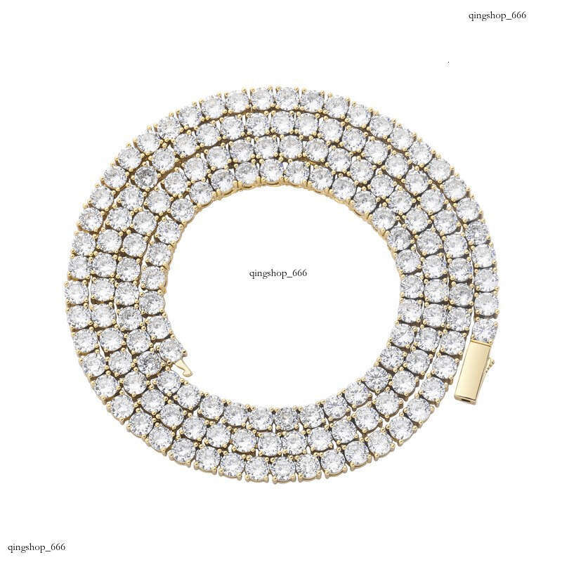 Sterling Silver Zircon Tennis Chain Necklace 3-5mm Spring Clasp Hip Hop Unisex Personality Trendy Bracelet