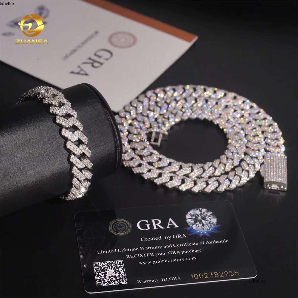 Ready To Ship Chilled 12Mm 2-Row Cuban Chain Pure Sier Silica Hip-Hop Jewelry