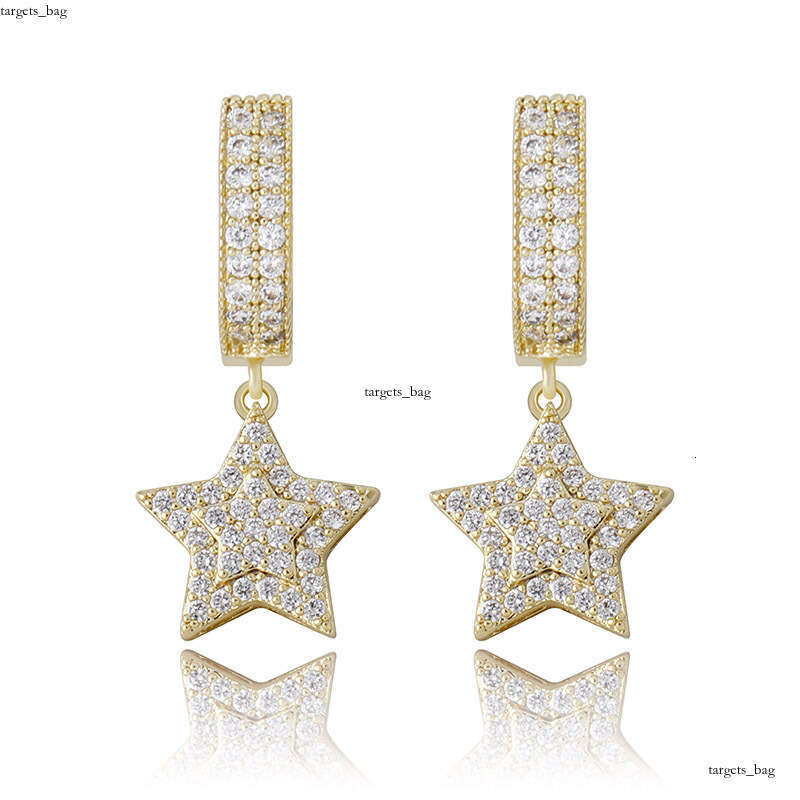 Hip Hop Five-Pointed Star Full Zircon Fashion Women's Earrings Gold Jewelry
