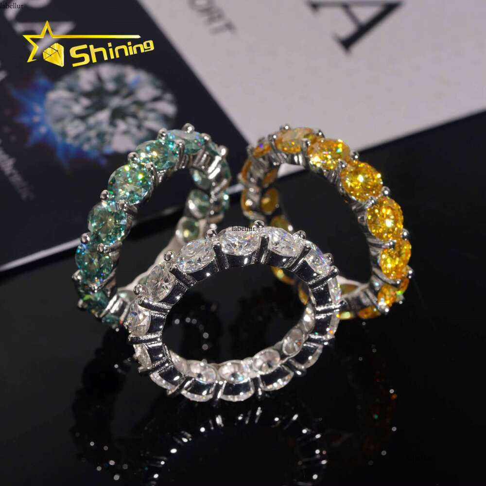 Pass Dia Tester Jewelry Eternity Band Hip Hop Rings Solid Sterling Sier Colorful 5mm VVS Moissanite Ring
