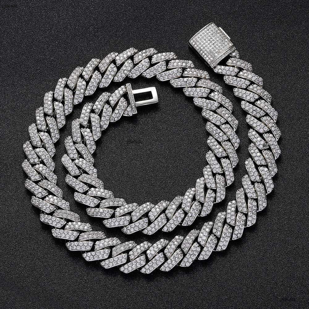Hip Hop Moissanite chain 15mm Flip Clasp Double Row Full Dia Rhombus Cuban Chain Men's Necklace Jewelry