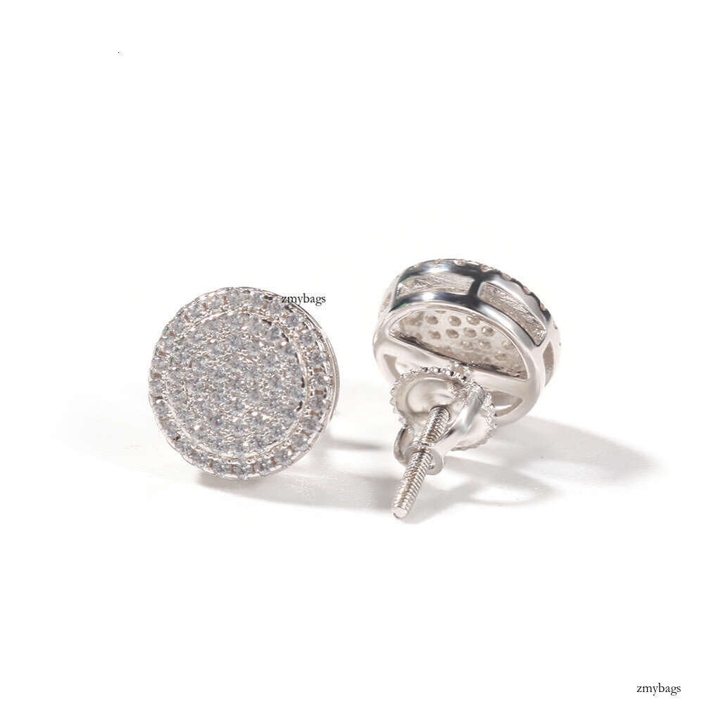 Hip-Hop Hot-Selling Sier Zircon Earrings Round Street Style Unisex Simple Jewelry