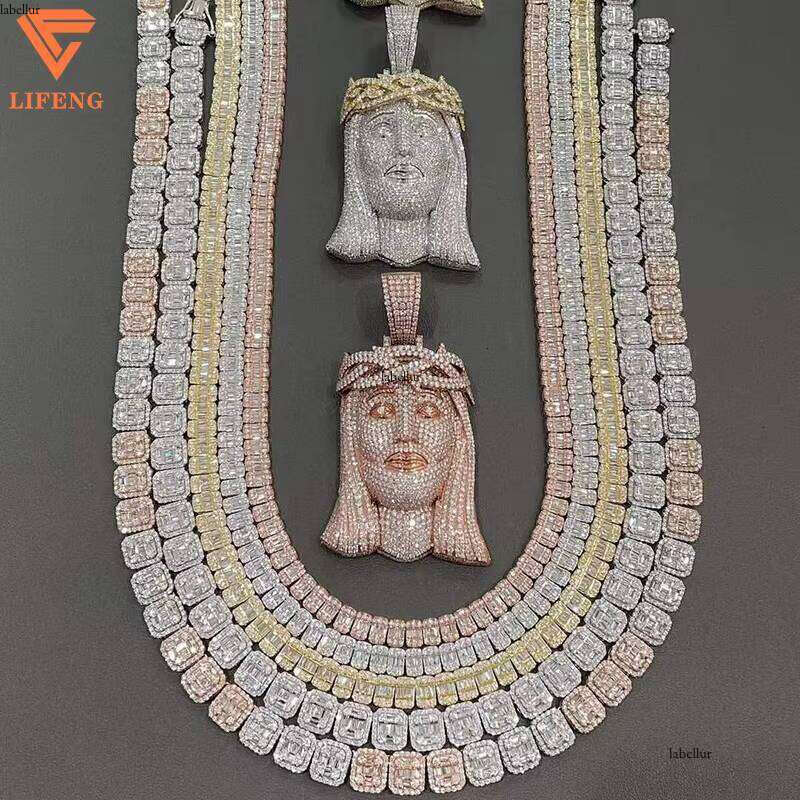 Lifeng jewelry Sier Hand Inlaid Moissanite Dia Hip Hop Jewelry Ice Out Rock Candy Chain Pendant Necklace