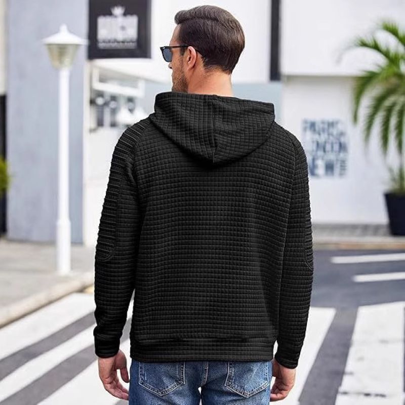 Mens Hoodies Pullover Casaul Long Sleeve Drawstring Waffle Knit Hooded Sweatshirt with Kanga Pocket