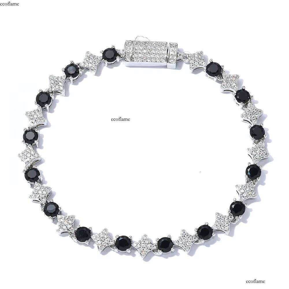 NUOYA High Quality Star Shape Chain with Black CZ Stone 6mm Sier Plated Tennis Bracelet Hip Hop Jewelry for Women/Men