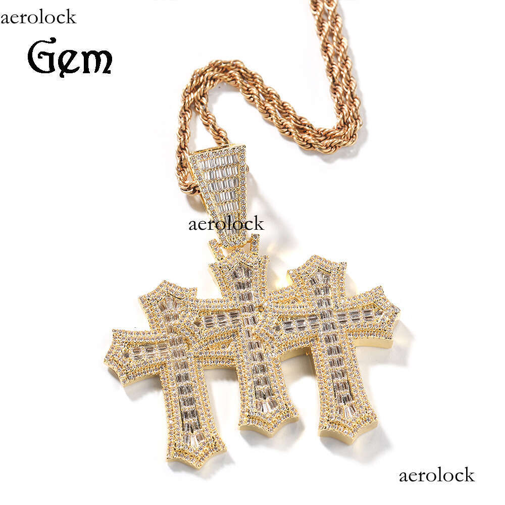 Classic T Cubic Moissanite chain Cross Pendant Fashion New Hip-Hop Trendy Cool Necklace Men's Rap Versatile Accessories