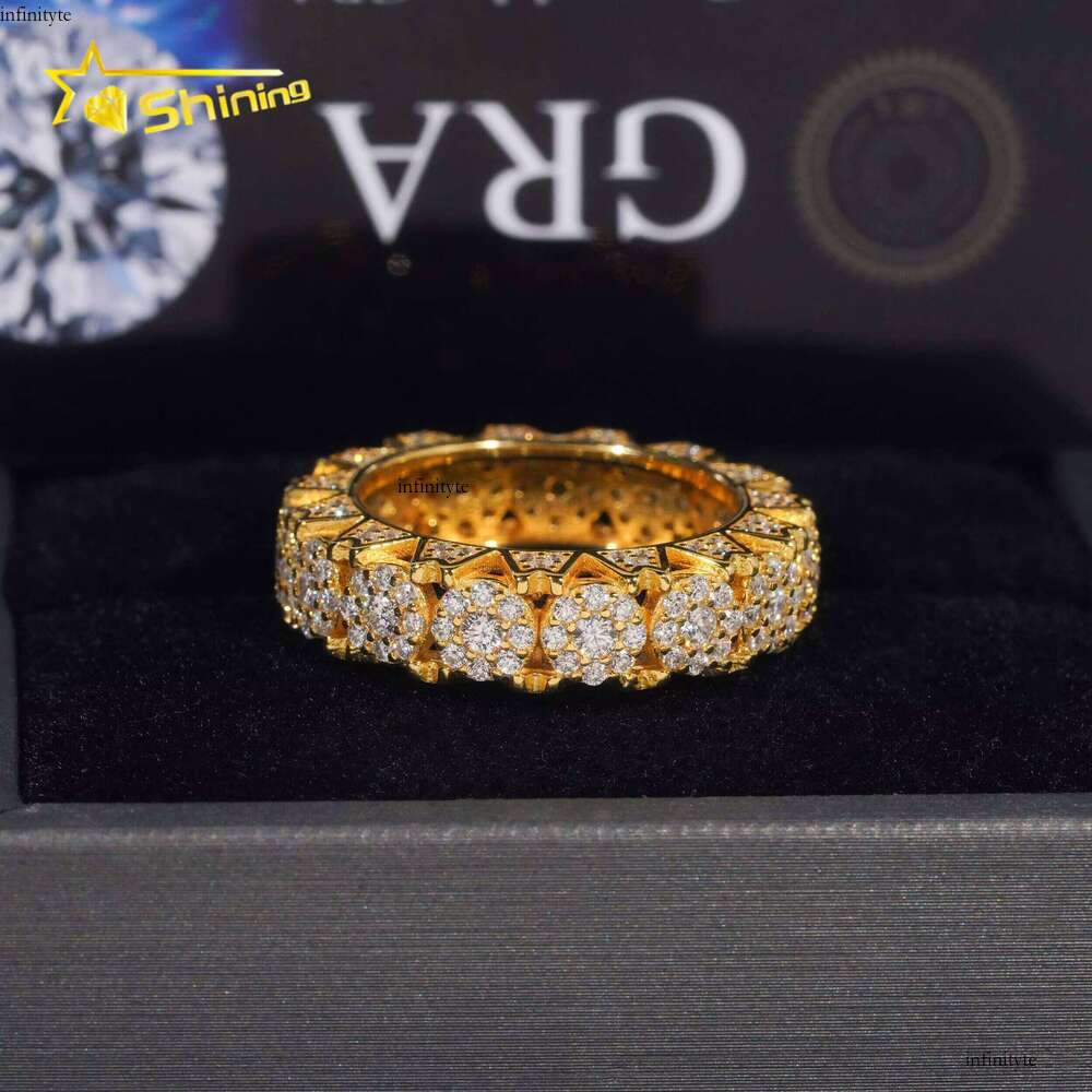 New Design Floral Inlaid Sterling Silver Gold-Plated Iced Montmorillonite Tester Hip-Hop Men's Ring