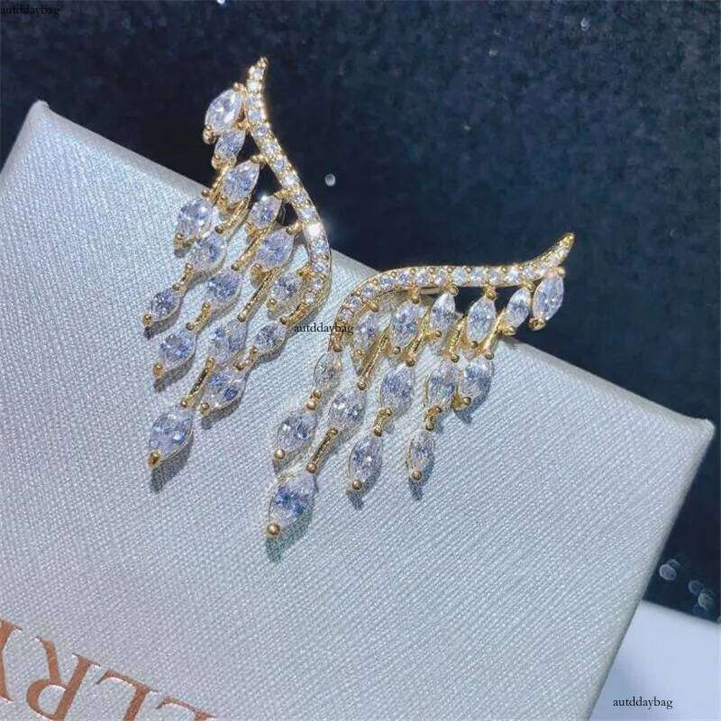 Top Sell Unique Dangle Earrings Jewelry Sterling Sier&Gold Flill Full Marquise Cut White Topaz CZ Dia Gemstones Party Women Angle Earring Gift