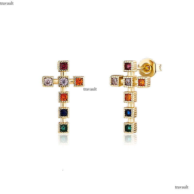 Unique Hip-Hop Angel Cross Iced Out VVS Needle Colorful Mixed Zircon Earrings
