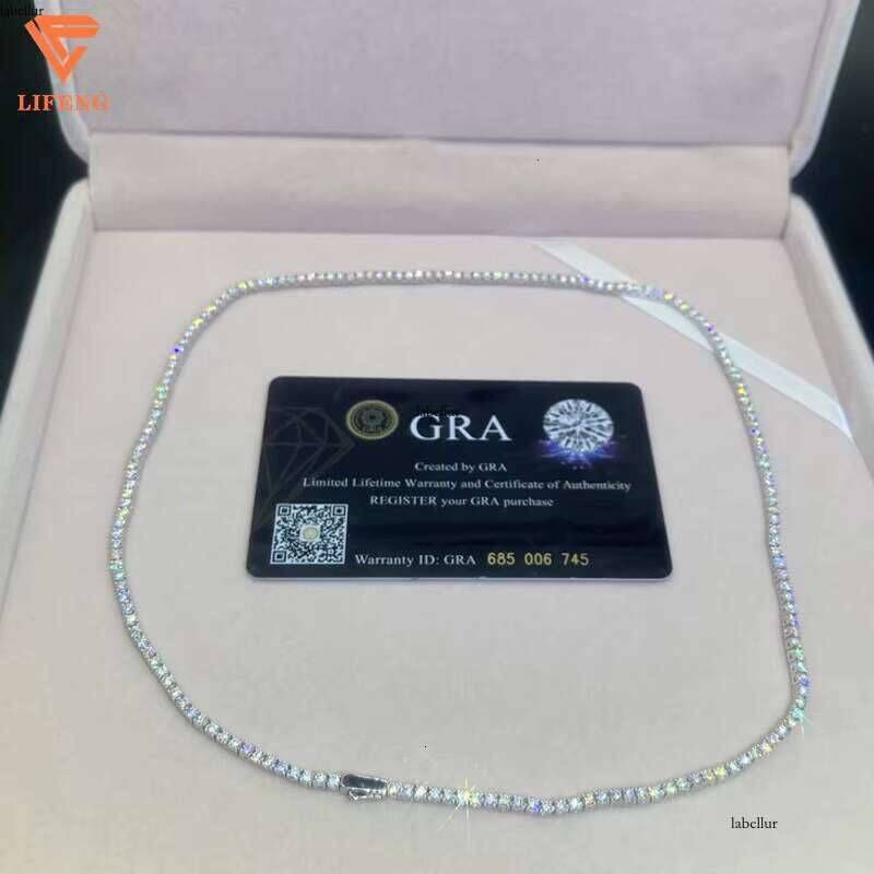 Hip Hop Jewelry 2MM D VVS Moissanite Chain GRA Certificate Sier Platinum Tennis Necklace Gift