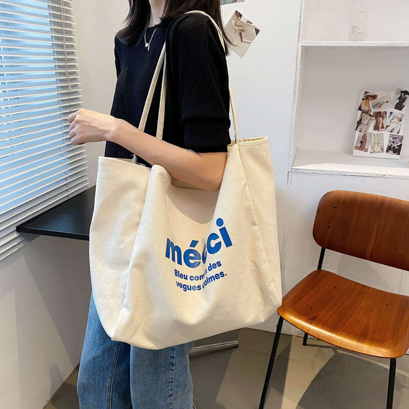 Designer Bags Version Ins Large Capacity Canvas Female Lazy Style Letter Student Shoulder Tote Bag Artistic Handbag