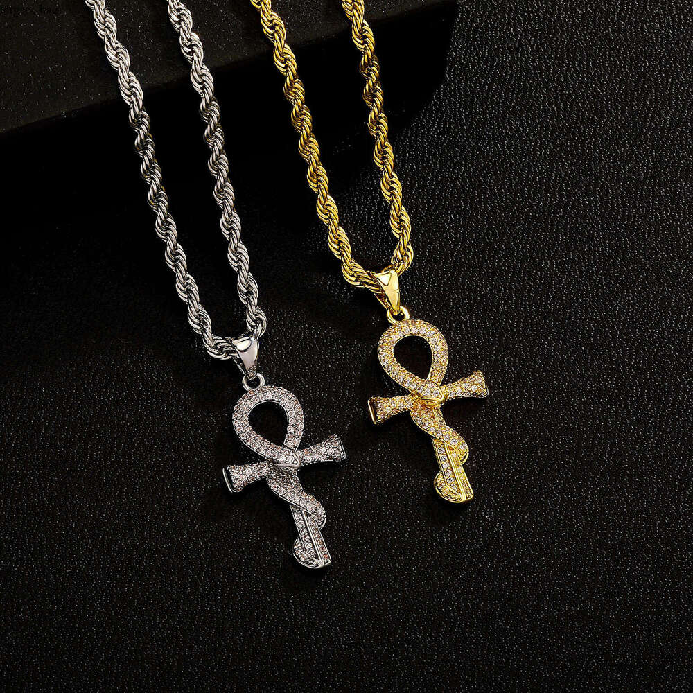 Zodiac Year Gold-Plated Snake Pendant Necklace for Men, Niche Clavicle Chain, Layered Cross with Dia Inlaid Snake, Unique Trendy Style