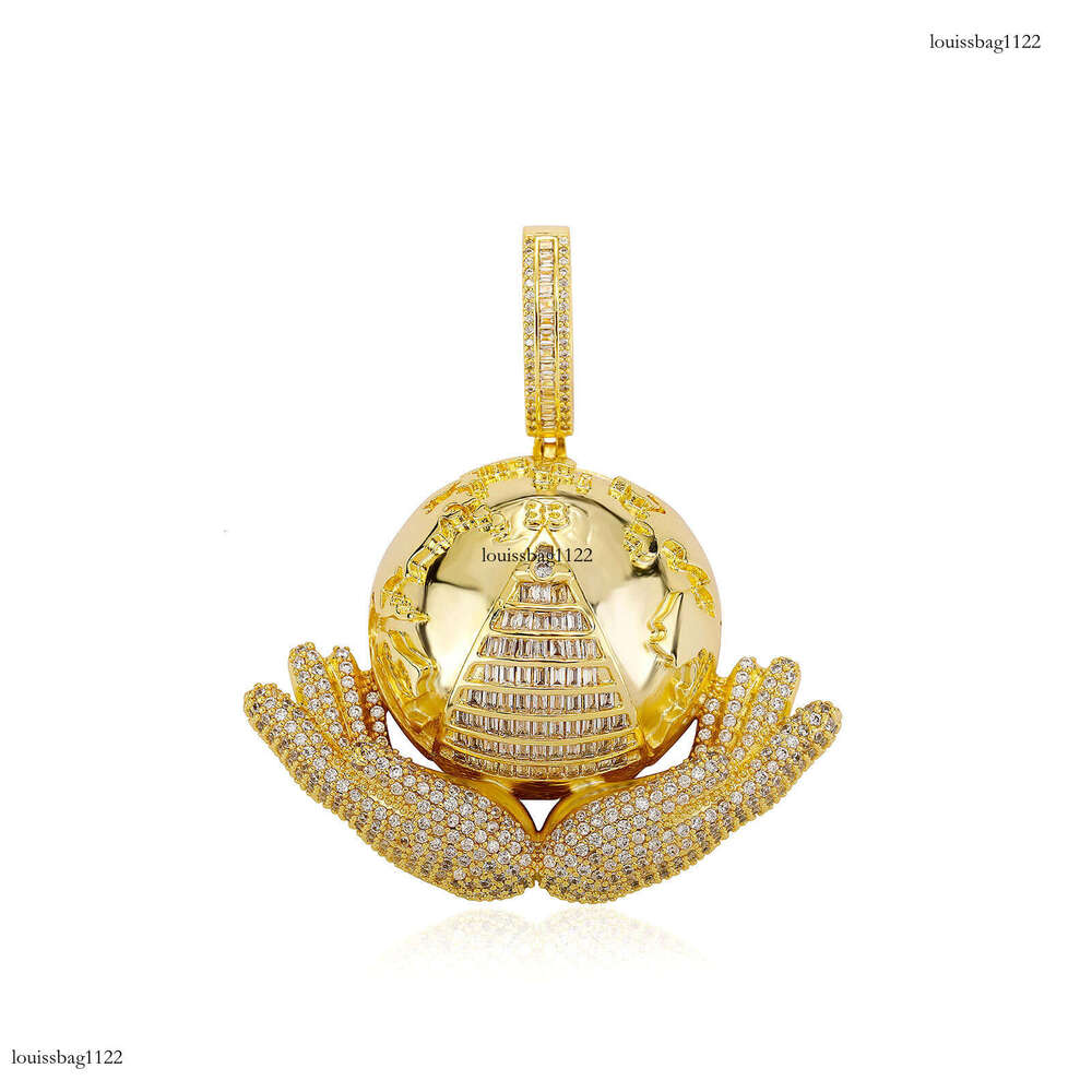 Hip-Hop New Handheld Globe Pendant Sterling Silver Inlaid 5A Moissanite chain Versatile Trendy Men's Metal Necklace