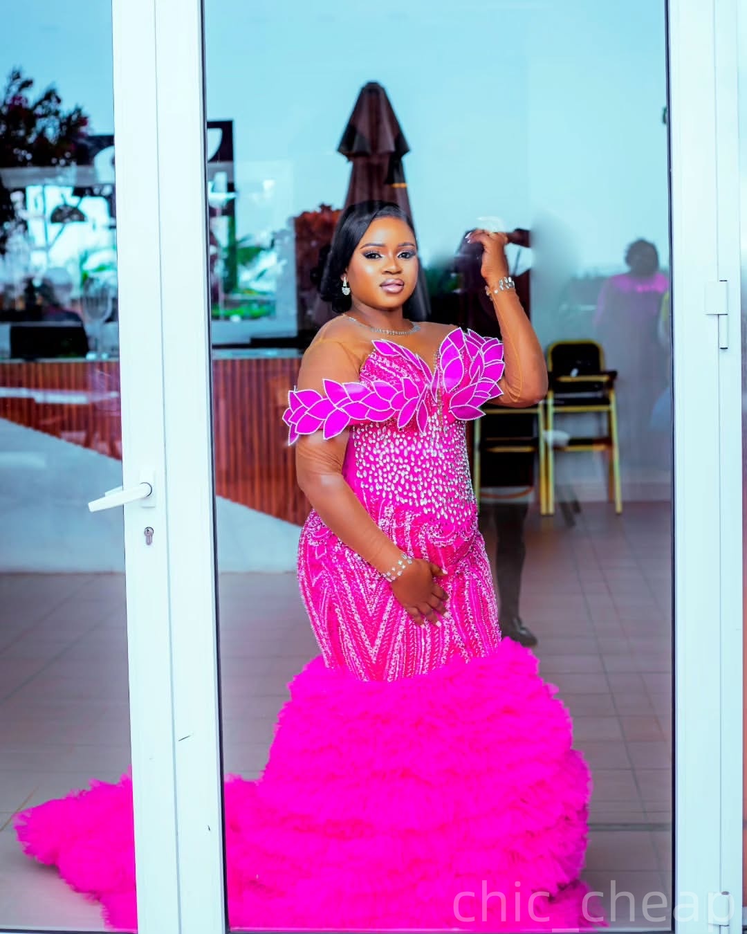 Mermaid Fuchsia Prom Dresses 2025 Crystals Florals Tiers Luxurious Evening Formal Party Second Birthday Engagement Gowns Plus Size Dress For Special O