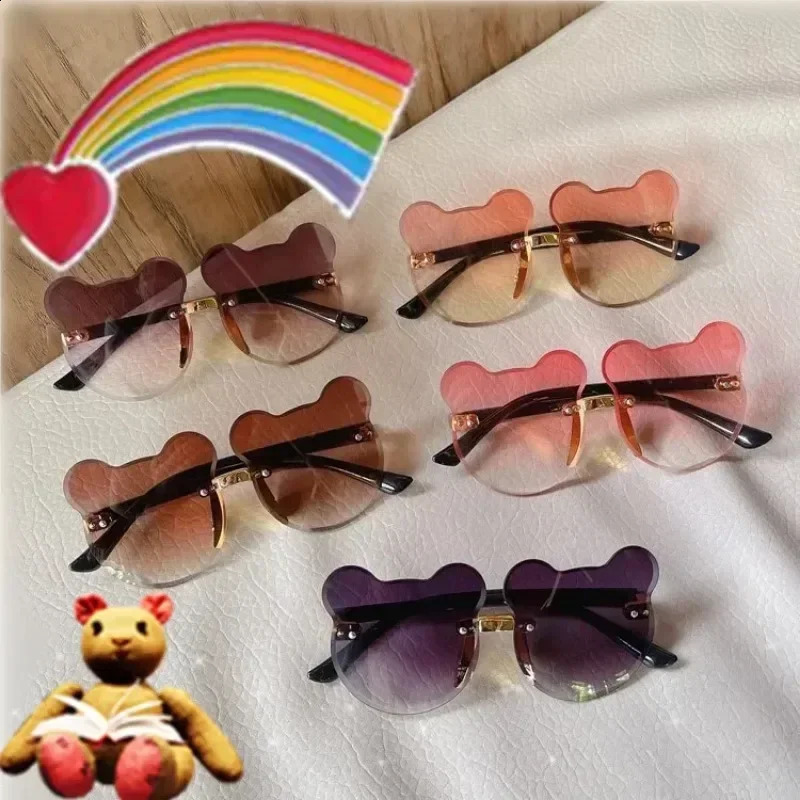 Fashionable Outdoor Travel Skiing Sunglasses Cartoon Bear Sunglassess for Boy Girl Children Rimless Casual Sunglasses UV400 250805