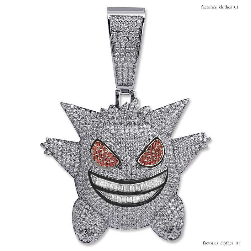 Full Moissanite chain Hip-Hop Funny Oversized Gengar Cartoon Pendant HIPHOP Necklace Cool
