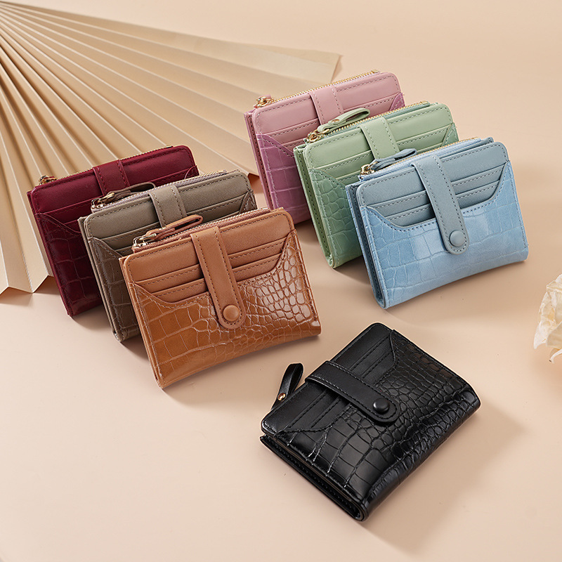 Cross-border Women's Macaron Short Korean Style Luxury Bag Wallet Crocodile Pattern Multi-card Slot Daily Versatile Fresh Women's Wallet