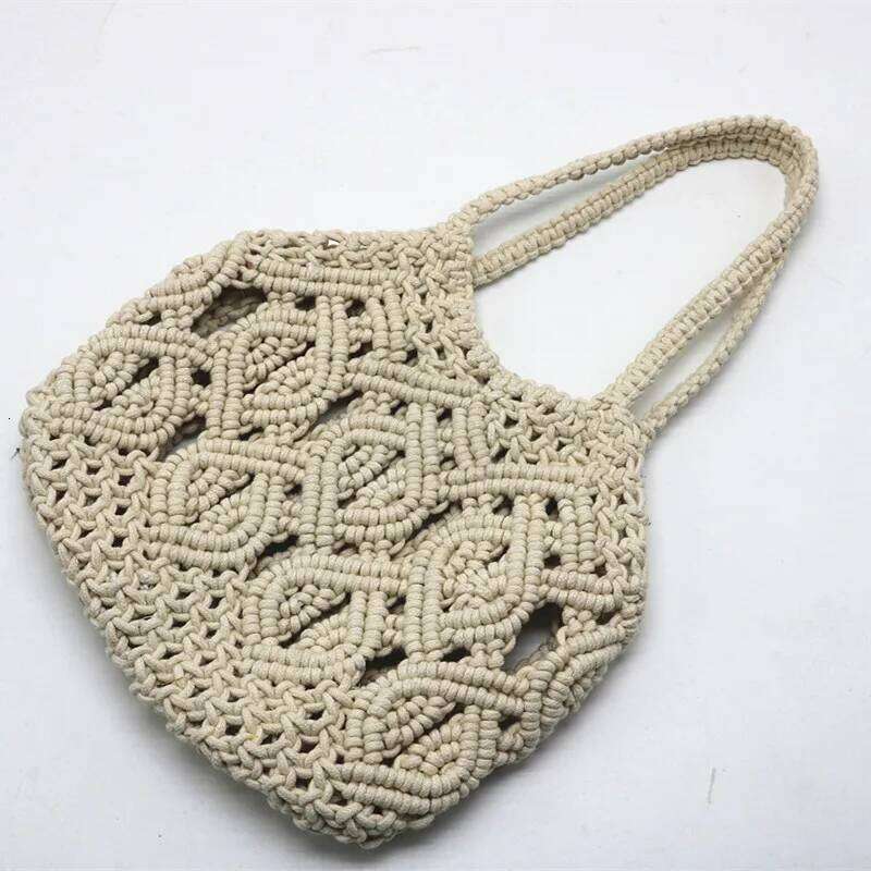 2025 Fashion Hand-woven beach holiday Shoulder handbag Hand tied cotton thread straw woven bag