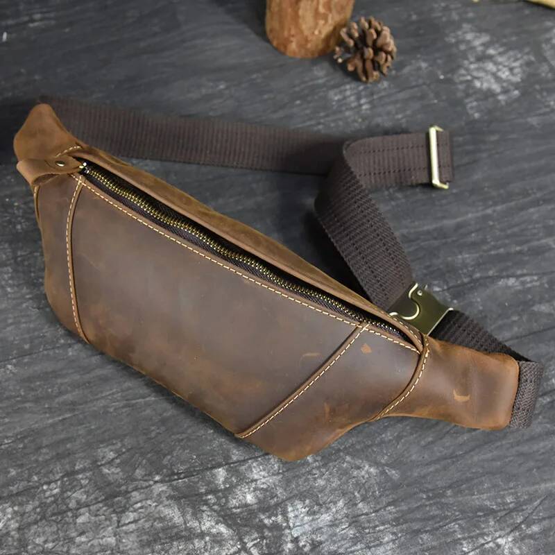 High Quality Men's Waist Chest Dual Use Crossbody For Man Male Sling Bag Belt Pouch Genuine Leather