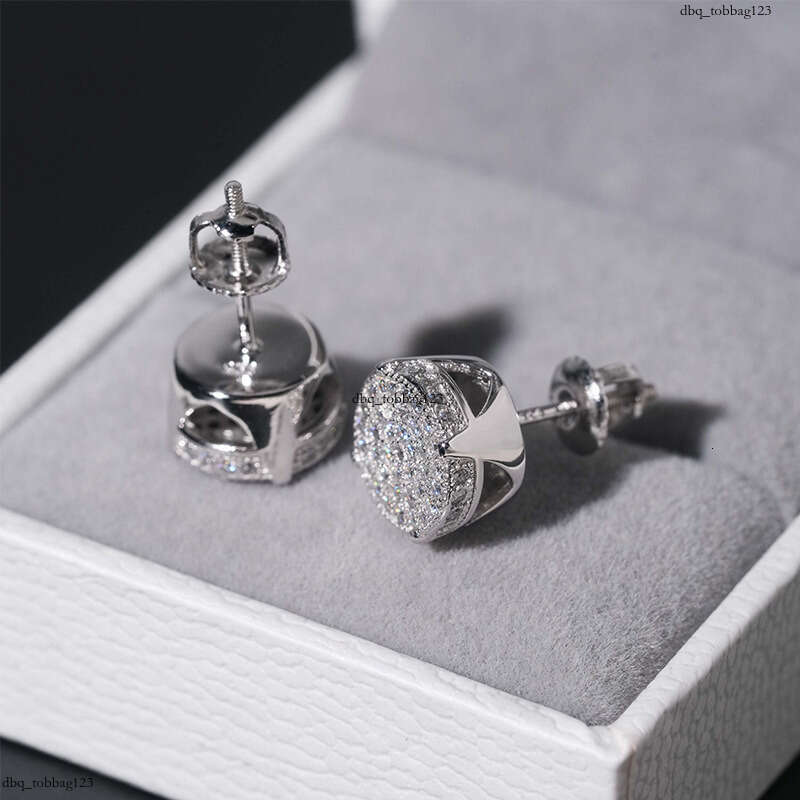 ICED OUT New Hip-Hop Moissanite Full Inlay Sier Plated Gold Unisex Versatile Earrings Accessories