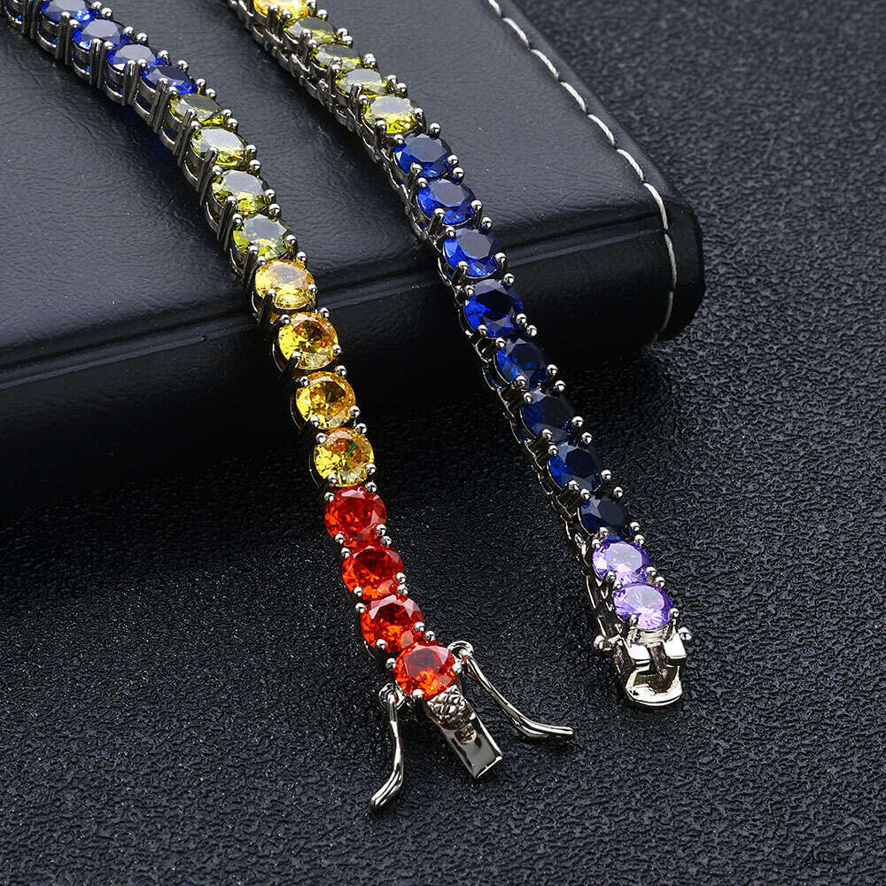 Hip Hop 5mm Colorful Moissanite chain Tennis Chain Personality Trendy Accessories Men's Necklace