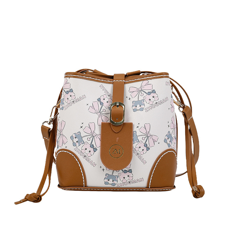 This year's popular bag female new fashion print all go together shoulder large capacity letter cross body bucket bag 2025