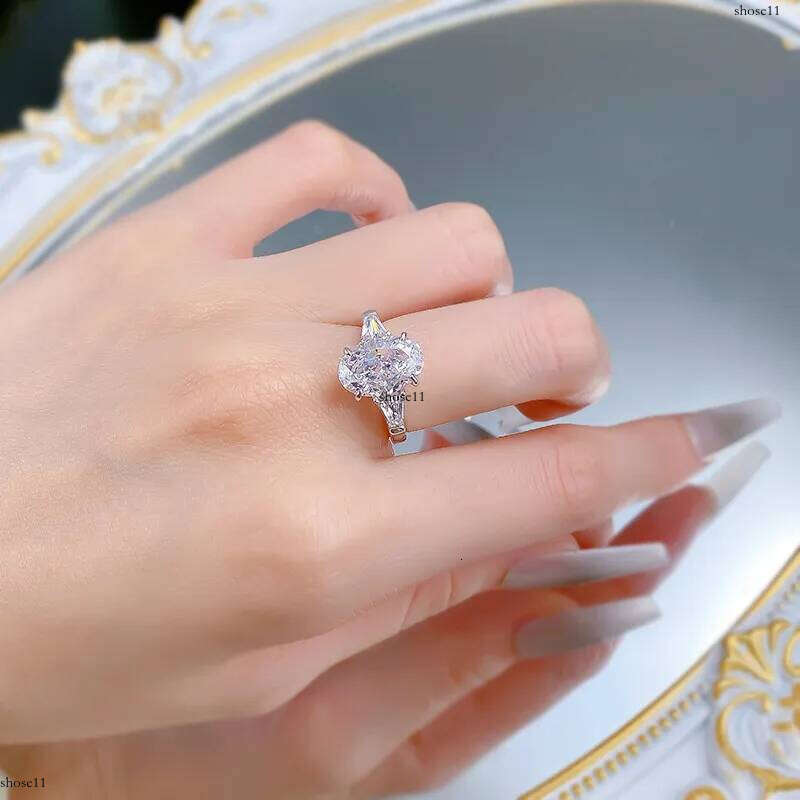 Rulalei Handmade Gorgeous Wedding Rings Jewelry Large Oval White Moissanite Dia Soild 100% Sterling Sier Party Eternity Women Engagement Ring