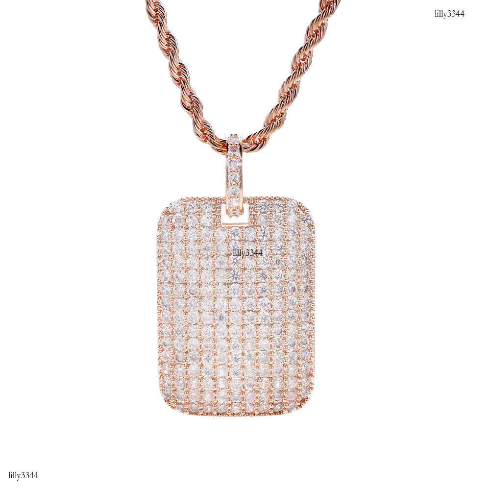 New Military Full Dia Micro Paved Moissanite chain Square Badge Pendant Trendy Hip Hop Accessories